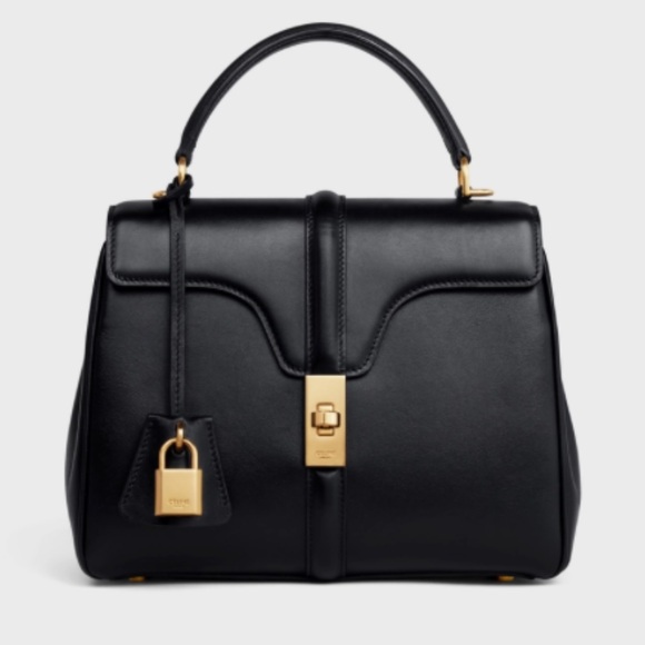CELINE 16 Small Black Satinated Calfskin Bag FULL SET Top Handle Cross Body - Picture 2 of 15